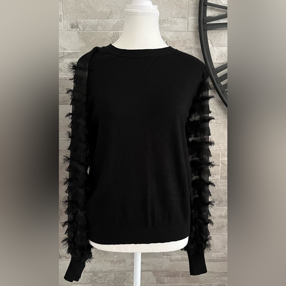 Sioni Black Fringe Sleeve Sweater